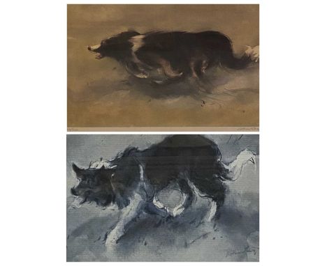 WILLIAM SELWYN limited edition print (125/500) - a sheep dog, signed in pencil, 40 x 56cms and another smaller example, signe