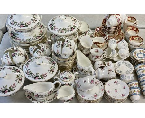WEDGWOOD 'ROSE' DINNER &amp; TEA SERVICE - to include four circular two-handled tureens and covers, two sauce boats on stands