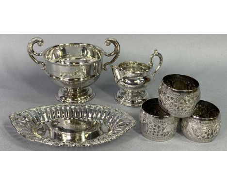 SMALL SILVER &amp; WHITE METAL GROUP - 6 items to include a Chester 1920 cream jug having a shaped handle and spout, on a cir