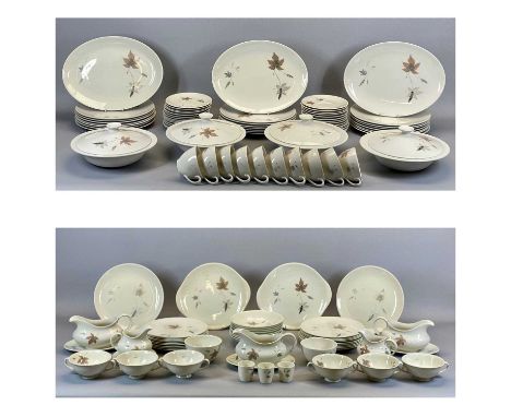 ROYAL DOULTON 'TUMBLING LEAVES' DINNER &amp; TEA SERVICE - to include four circular lidded tureens, three sauce boats, six tw