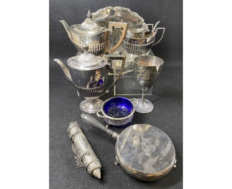 EPNS &amp; WHITE METALWARE - a mixed quantity to include a matched four piece tea service, 31cms diameter pedestal fruit bowl