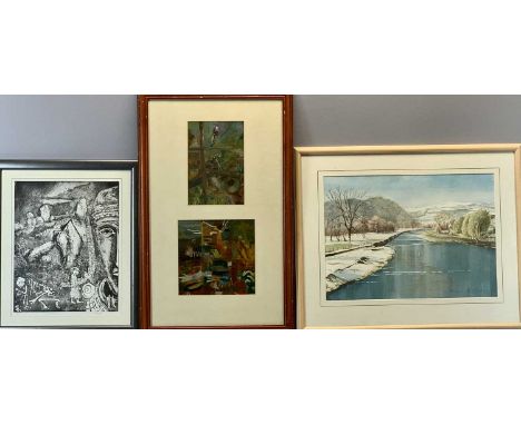 BRITISH SCHOOL 20TH CENTURY mixed media abstract studies (2) - indistinctly signed, contained in one frame, 19 x 12cms and 17