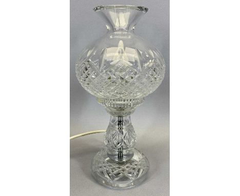 WATERFORD CRYSTAL CUT GLASS TABLE LAMP &amp; SHADE - of circular form, 31cms H