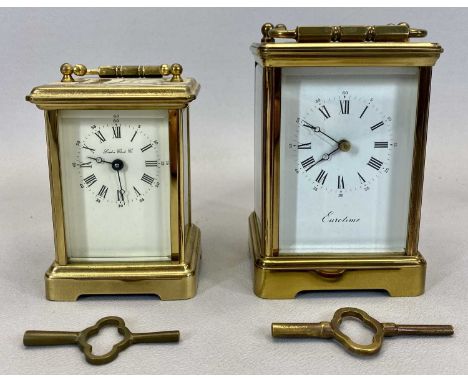 EUROTIME BRASS CASED CARRIAGE CLOCK - white enamel dial with Roman numerals, 14cms H and London Clock Company brass cased car