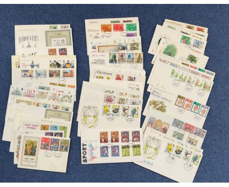 44 FDC with Stamps and Various FDI Postmarks, some duplicates, Includes County Cricket Centenary 1973, The Madonna of the Tre