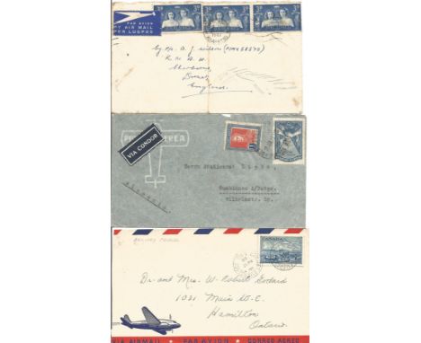 Vintage Air Mail Correspondence 6 envelopes from 30s, 40s, 50s, with good Pictorial Stamps, Marks Include Canada Air Mail Fir