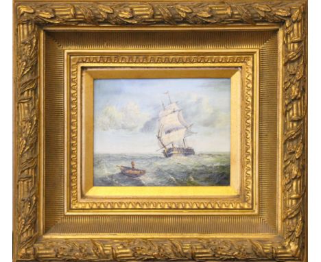 HAWKS. Framed, signed, 21st Century oil on panel, shipping seascape, 19cm x 24.5cm.