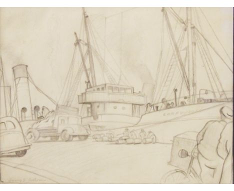 HENRY (HARRY) EPWORTH ALLEN R.B.A., P.S. (1894 - 1958) Framed, signed, pencil sketch on paper, showing figures loading Screw 