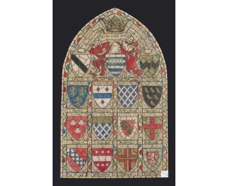 JOHN HARDMAN & CO. STUDIO. Unframed, ink and watercolour on paper, stained glass window design, single lancet light, 'Feudal 