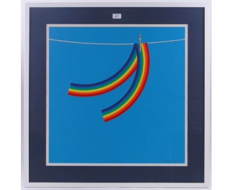 Patrick Hughes
Colour lithograph, Rainbow on a washing line, signed in pencil, dated 1979, No. 8 / 150, i 23.5" x 23.5" frame