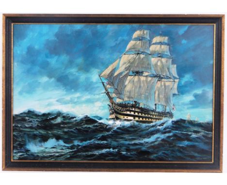 Graham Coton
Oil on board, HMS Victory at sea, signed, 16" x 23" framed