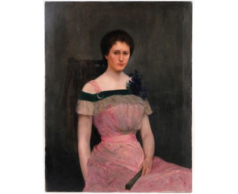 A Sokolov ?
Oil on canvas portrait of a young woman, signed in syrillic, dated 1900, 44" x 34" unframed