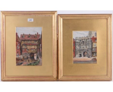 W W Collins
pair of watercolours, High Bridge, Lincoln & Canterbury Gate, largest 11" x 7" framed