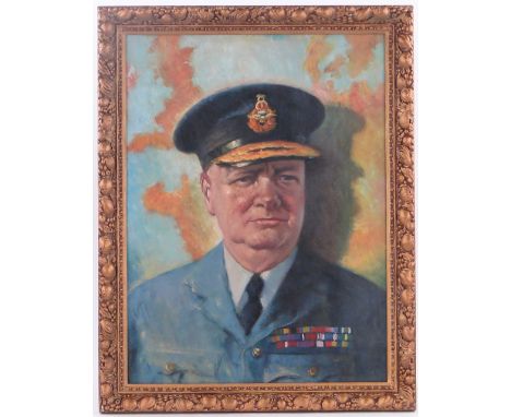 Oil on canvas,
portrait of Winston Churchill, unsigned, 24" x 18" framed