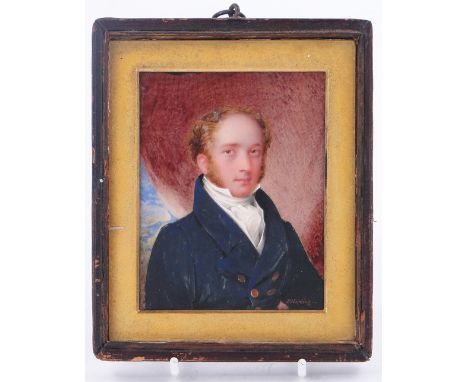 F Harding,
Early 19th century miniature watercolour on ivory, portrait of a gentleman, signed, 3.75" x 3" framed