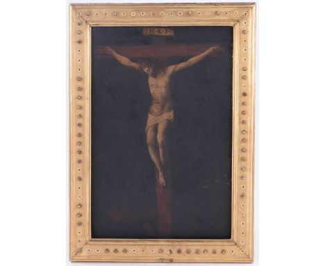 18th century Old Master style oil on wood panel,
crucifixion scene, unsigned, 15.5" x 10" framed
