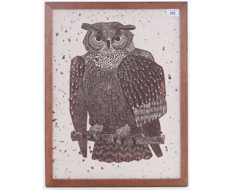 Graham Clarke
lino-cut print, "The Owl", original label verso, 20.5" x 15" framed