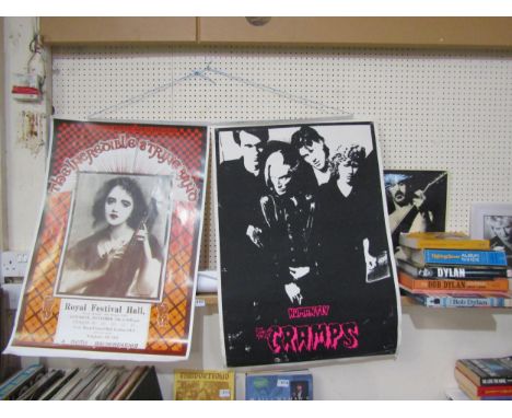 Assorted posters and music books including modern reproduction Hapshash 'The Incredible String Band' poster signed by Nigel W