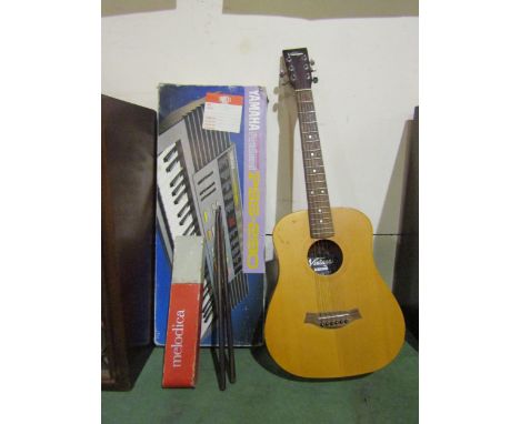 Musical instruments to include a 'Vintage' acoustic guitar (a/f, missing one tuning peg), a boxed Yamaha Portasound PSS-290 k