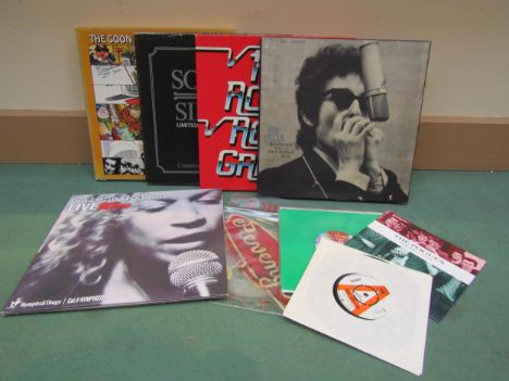 Assorted LP's, 7" singles and box sets including Bob Dylan Bootleg Series 1-3 CD box set, Saleena Godden 'Live Wire' LP, Gilb