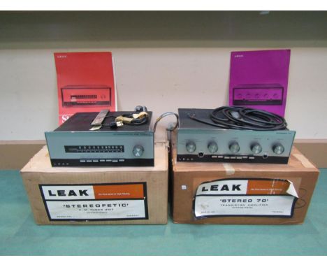 Two boxed Leak hifi seperates to include 'Stereofetic' F.M. Tuner Unit and 'Stereo 70' Transistor Amplifier 