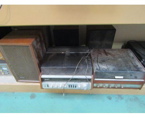 A Sony record player, Van Der Molen record player, Sony speakers and National Panasonic speakers 