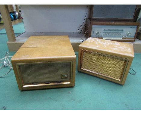 An HMV portable record player with Garrard deck and additional external speaker (2) 