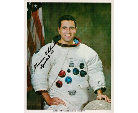 Harrison H. Schmitt signed 10x8 inch colour photo pictured in Space Suit. Good condition. All autographs come with a Certific