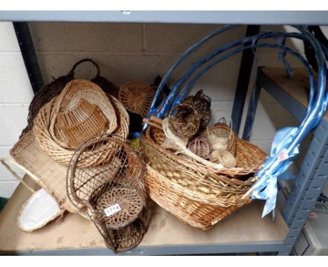 Shelf of wicker garden decorations. Not available for in-house P&amp;P 