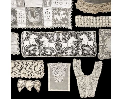 * Lace, 19th-20th century, a collection of white, cream, ivory, and black lace items, machine and hand-made, some with embroi