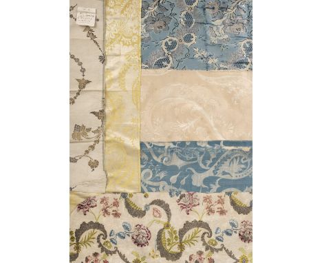 * Fabric, 18th century, a collection, comprising: a hand-stitched silk brocade panel, possibly Spitalfields, circa 1750, curv