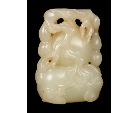 * Jade. An early 20th century Chinese pebble, carved a double gourd with fruit, 6 cm long QTY: (1)