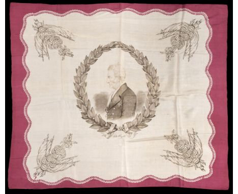 * Wellington (Arthur Wellesley, 1st Duke of). Commemorative handkerchief, mid 19th century, fine silk, printed in black with 