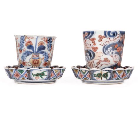 * A pair of Japanese ko-kutani, Daishoji Imari porceain saucers, Edo (early 18th century), of lobed form with petal shaped ri