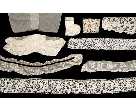 * Lace, 17th-20th century, a collection of mostly cream and some black lace items, hand and machine-made, some with embroider