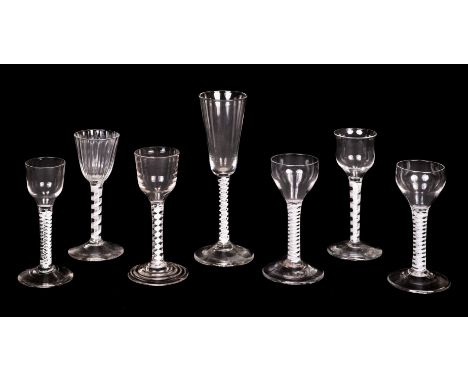 * A collection of drinking glasses, 18th century, including a double series opaque twist wine glass with multi-ply spiral cab