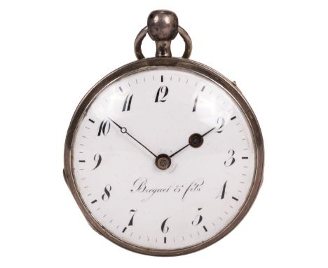 *  A French repeater and alarm open face pocket watch by Breguet &amp; Fils, circa 1830, the circular white enamel dial signe