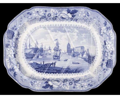 * Pountney &amp; Allies 'Bristol Views Series' meat dish, circa 1830, large blue and white transfer printed dish with a view 