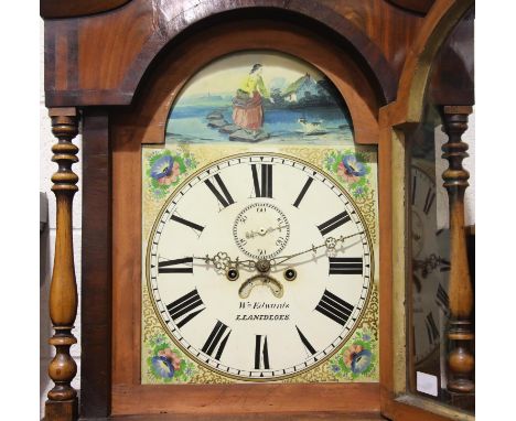 William Edwards, Llanidloes 19th century Welsh oak and mahogany cased eight day longcase clock with subsidiary dial painted d