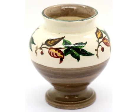 Small ceramic bulbous bowl, stamped Potters to the Queen, H: 10 cm. P&P Group 1 (£14+VAT for the first lot and £1+VAT for sub