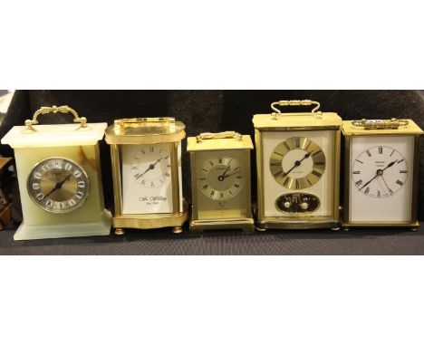 Five mixed carriage clocks, each with quartz movements. P&amp;P Group 3 (£25+VAT for the first lot and £5+VAT for subsequent 