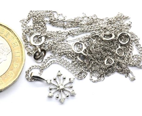 Three fine 9ct white gold neck chains and a white gold small pendant, total weight: 3.5g.  P&amp;P Group 1 (£14+VAT for the f