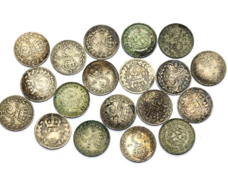 Nineteen silver threepences including Victorian. P&amp;P Group 1 (£14+VAT for the first lot and £1+VAT for subsequent lots) 
