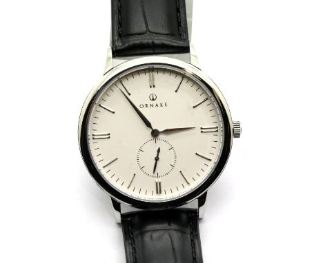 Boxed Ornake gents wristwatch with Japanese Mituyo movement, white face steel case. P&amp;P Group 2 (£18+VAT for the first lo