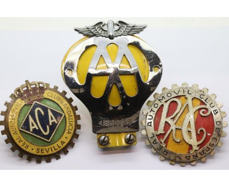 Three motoring club badges. P&amp;P Group 1 (£14+VAT for the first lot and £1+VAT for subsequent lots) 