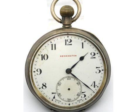 Early 20thC crown wind, 925 silver cased pocket watch lacking seconds hand, D: 5 cm. P&amp;P Group 1 (£14+VAT for the first l