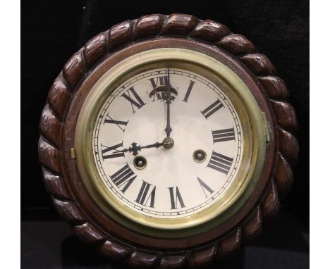 Oak cased wall clock, D: 14 cm, not working at time of lotting. P&amp;P Group 3 (£25+VAT for the first lot and £5+VAT for sub