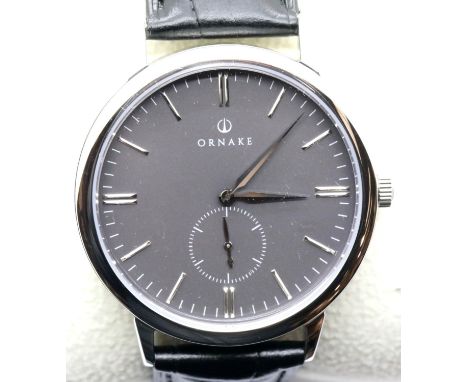 Boxed Ornake gents wristwatch with Japanese Mituyo movement, black face steel case. P&amp;P Group 2 (£18+VAT for the first lo