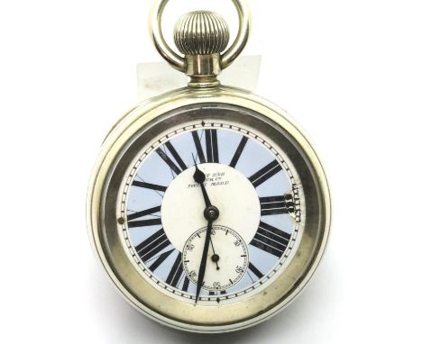 West End Watch Co white metal pocket watch with steam train to verso. P&P Group 1 (£14+VAT for the first lot and £1+VAT for s