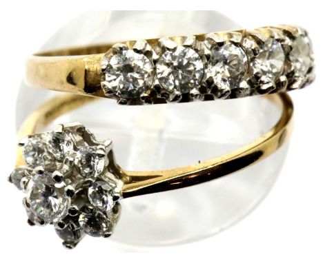 Two 9ct yellow gold rings, both set with white stones total weight: 3.5g, sizes M &amp; N. P&amp;P Group 1 (£14+VAT for the f